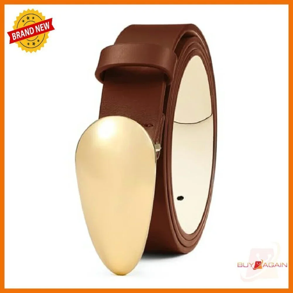 Synthetic Leather Belt Gold Buckle Versatile Dress Casual